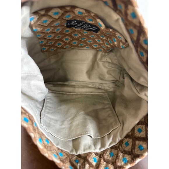 Midi‎ Queen Shoulder Bag Women's Brown Blue Diamond Pattern Magnetic Closure - Picture 5 of 12